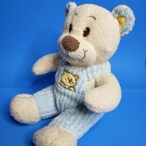 CUTE Vintage Stuffed Animal White Sitting Baby Teddy Bear Rattle Plush Toy Soft